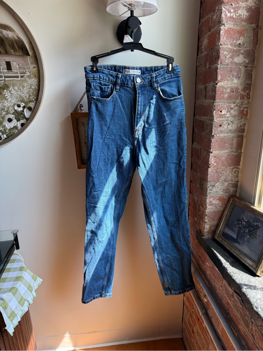 Zara High-Rise Straight-Leg Jeans — Blue Denim